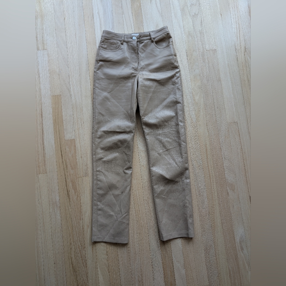 Wilfred Faux Leather Straight-Leg Pants Light Tan Vegan Aritzia (Size 4)